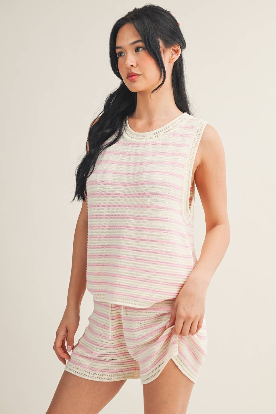 Striped Crochet Tank and Shorts Set
