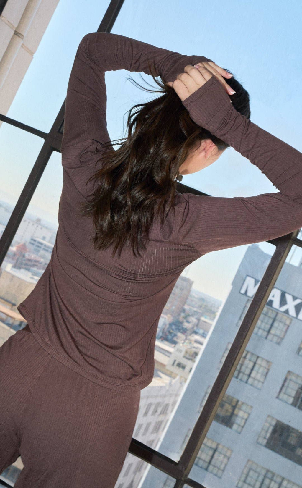 Vitality Float Rib Henley Top - Cocoa