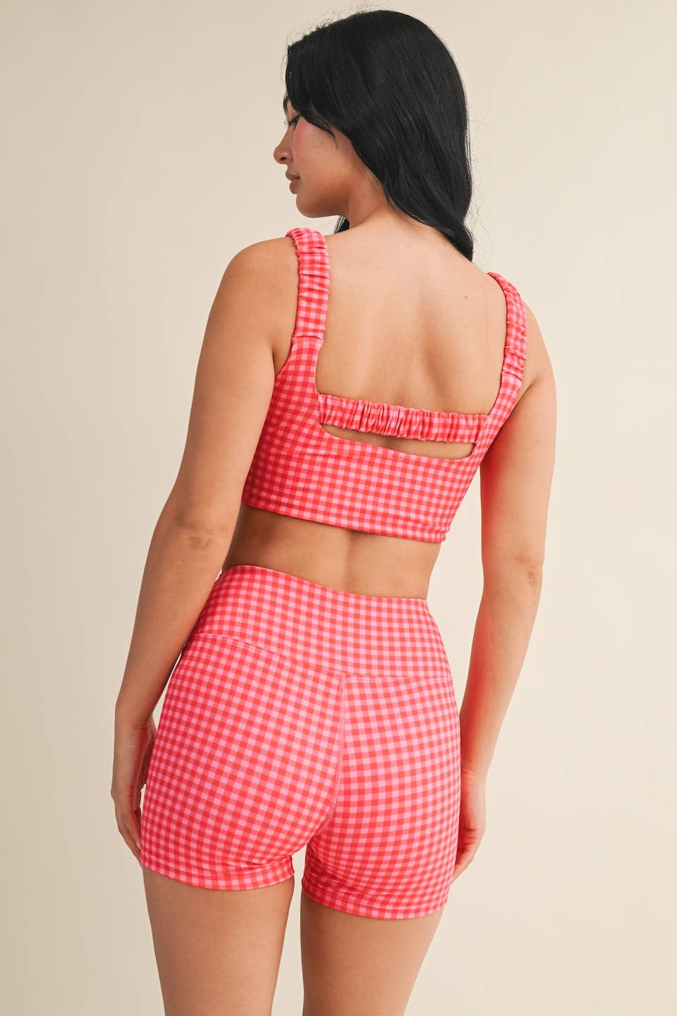 Hot Pink Gingham Ruched Bra