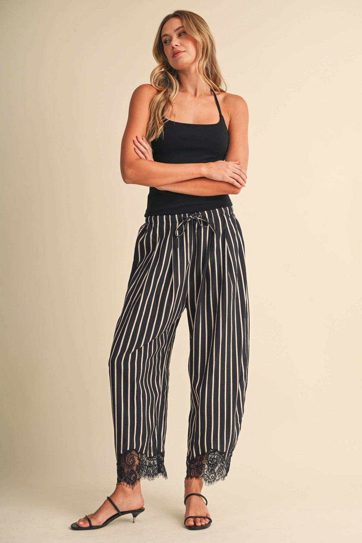 IP1597 LACE HEM STRIPED BARREL CULOTTES