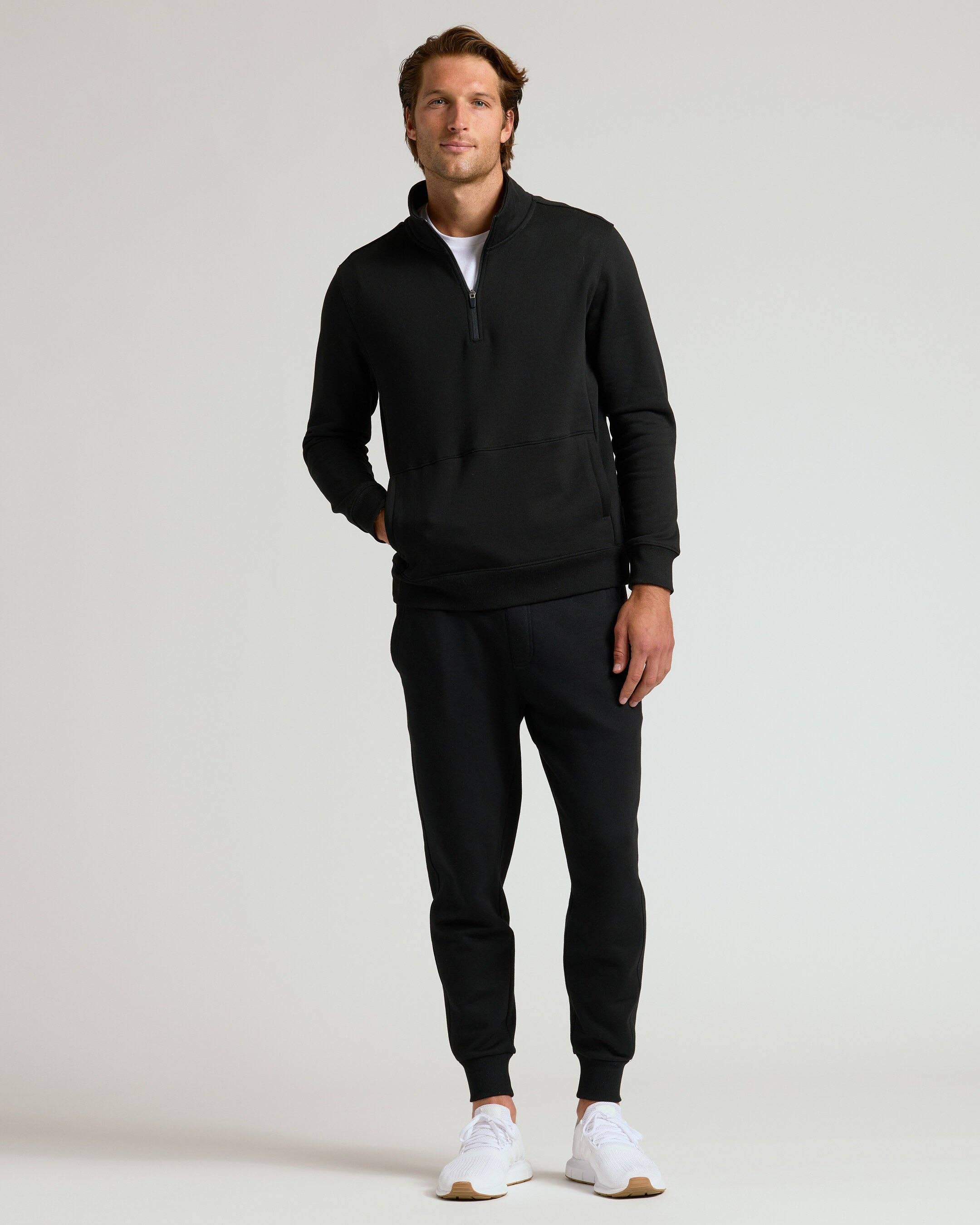 Black Half Zip Fleece Sweatshirt