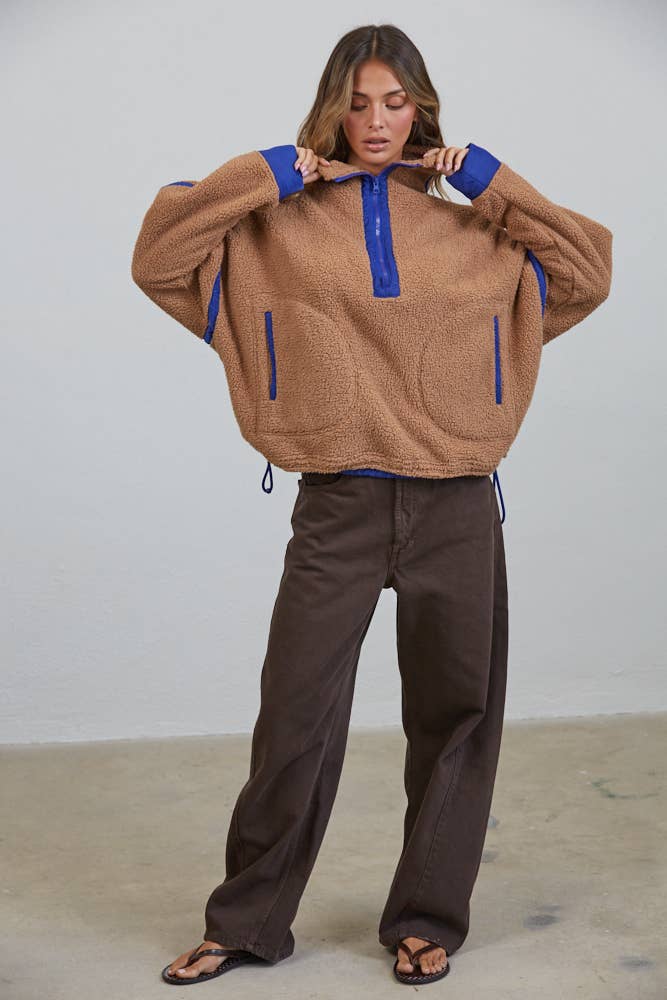Teddy Sherpa Fleece Half Zip Pullover
