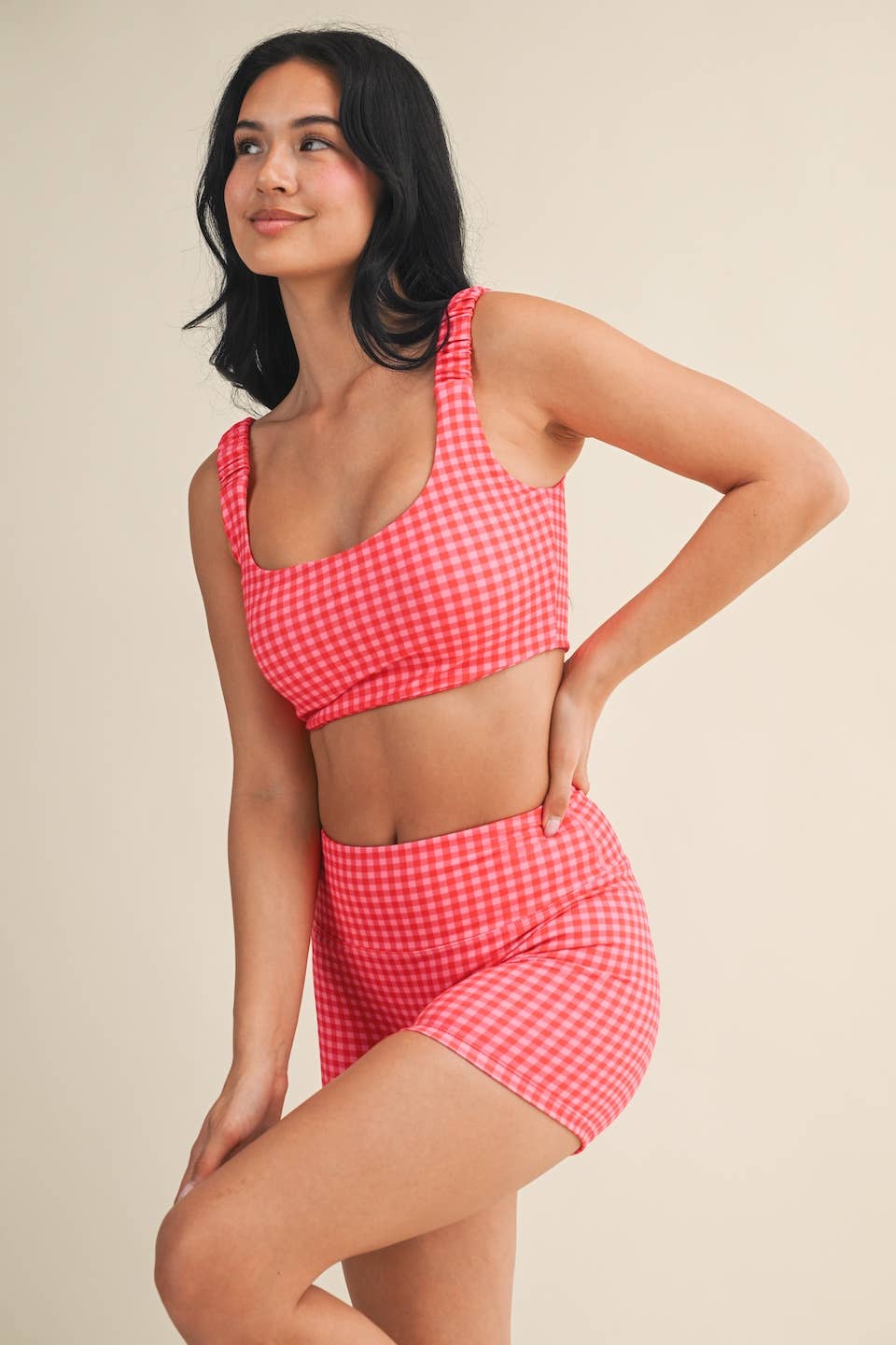 Hot Pink Gingham Ruched Bra
