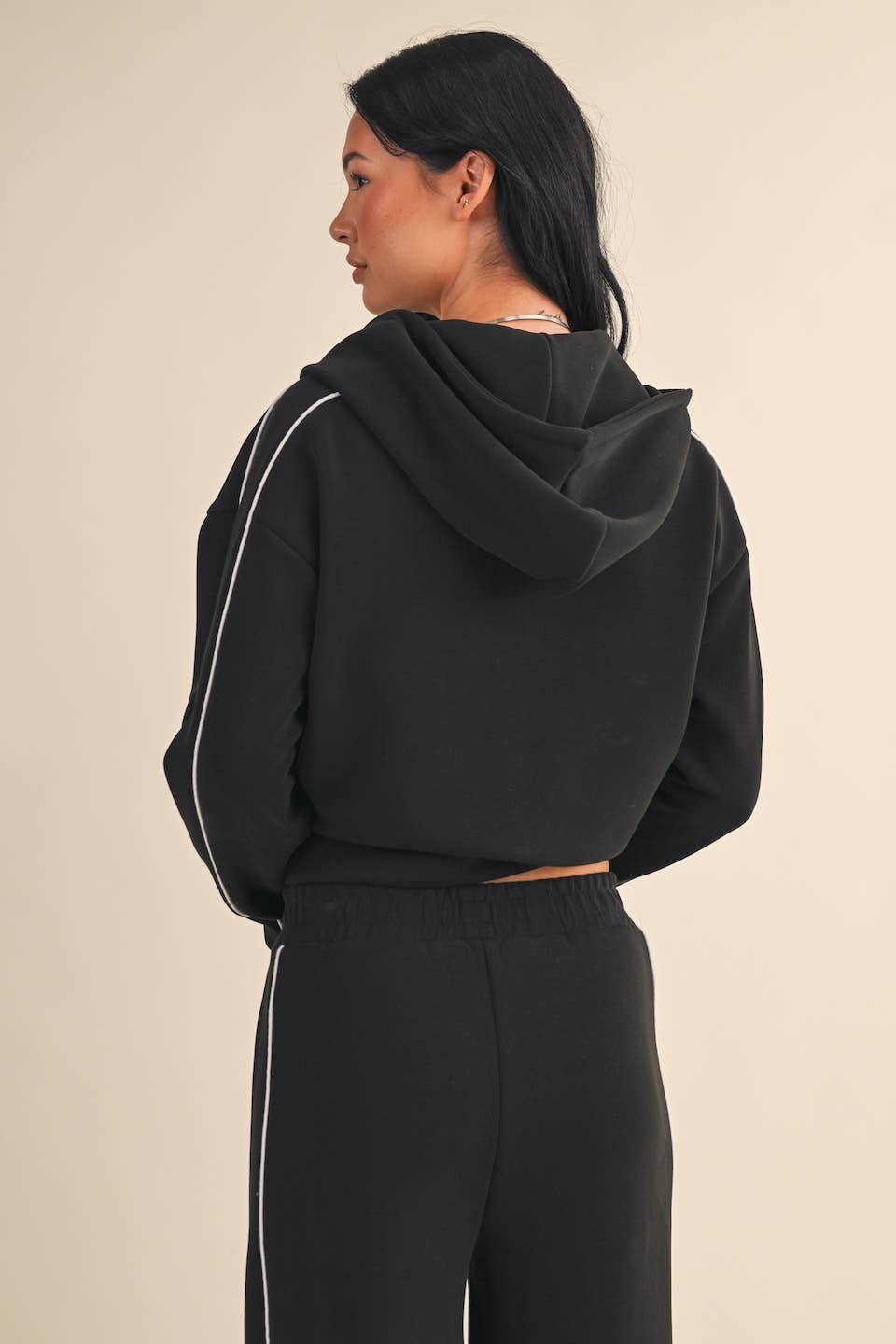 Super Soft Air Scuba  With Piping Zip Up Hoodie & Wide Leg Pants