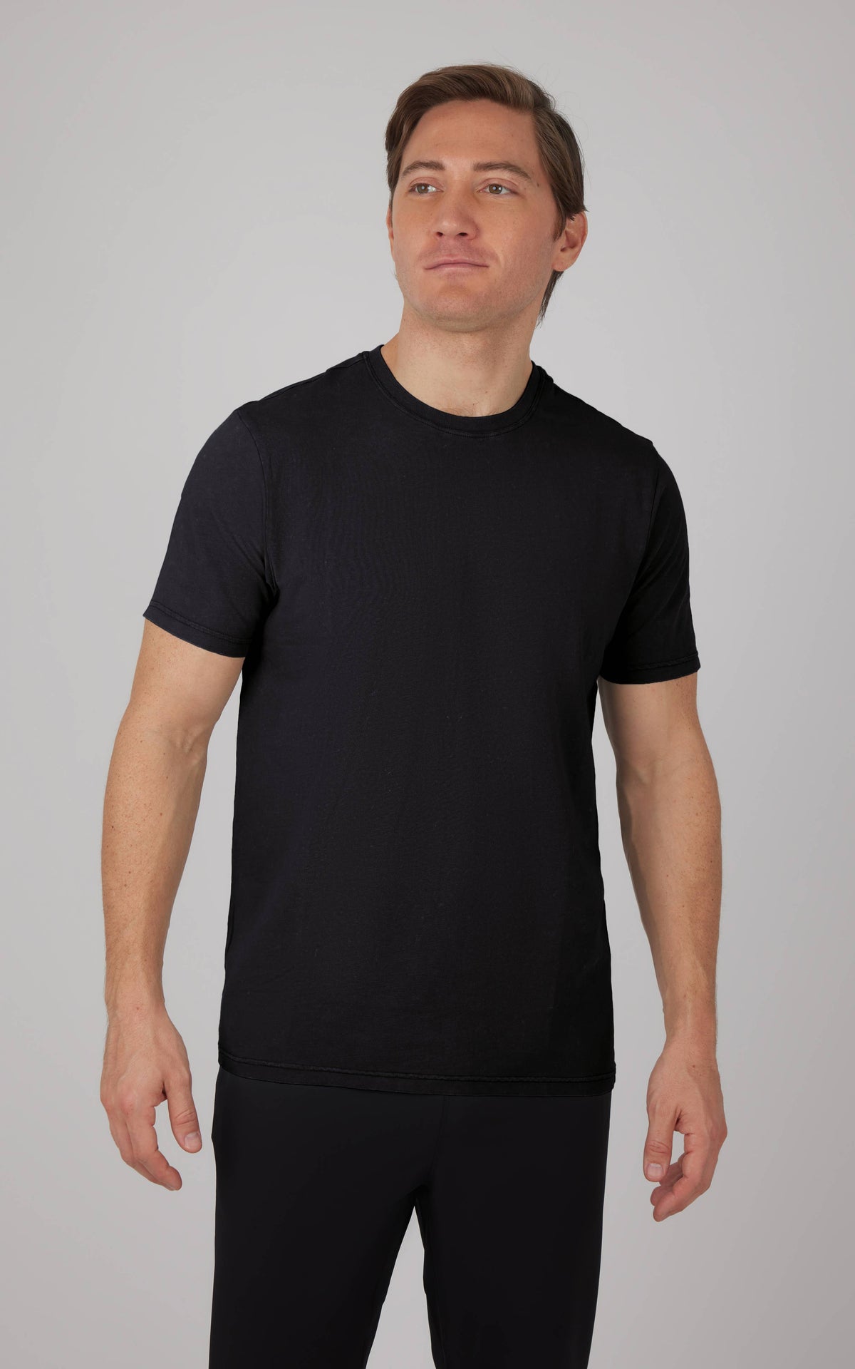 Men's Acid Washing Short Sleeve Crew Neck T shirt: Black