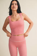 Red Gingham Wide Strap Fitted Tank