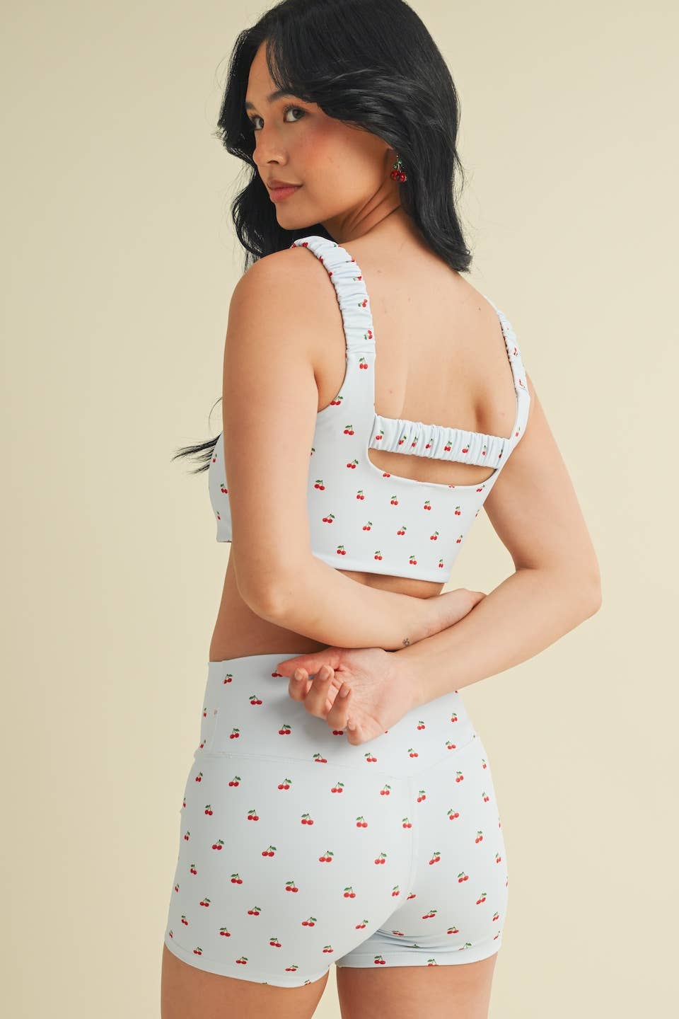 Cherry Print Ruched Bra Top