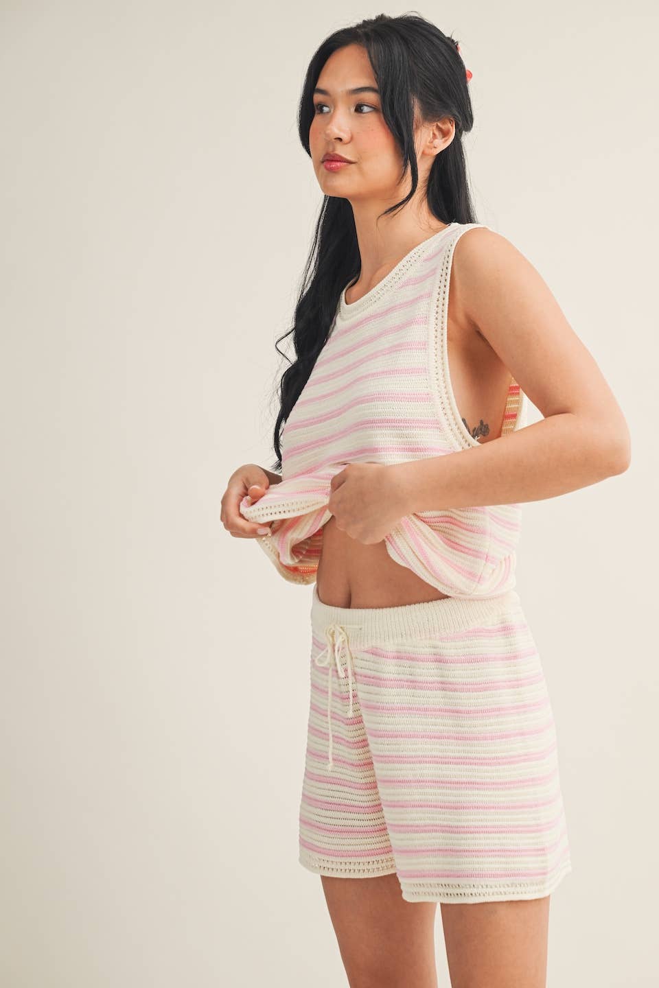 Striped Crochet Tank and Shorts Set