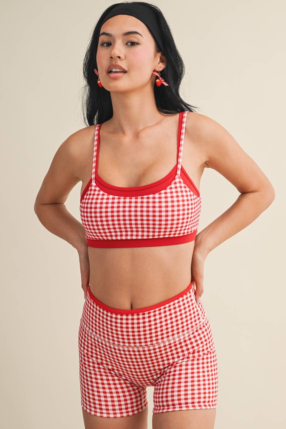 Red Gingham Double Layered Sports Bra