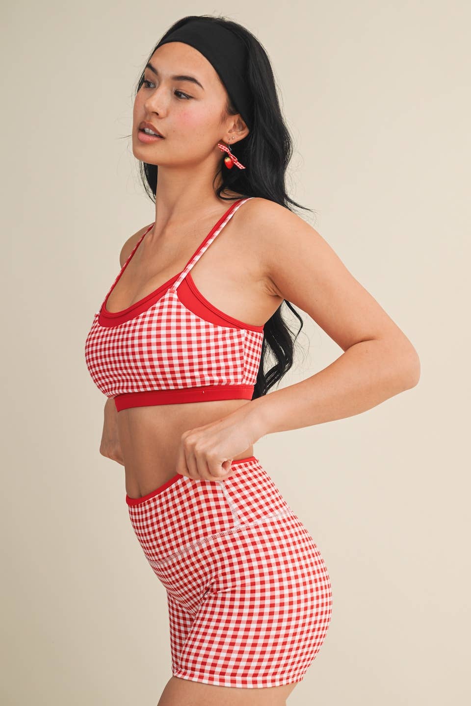 Red Gingham Double Layered Sports Bra