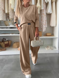 Ribbed T-Shirt & Drape Straight-Leg Pants Set