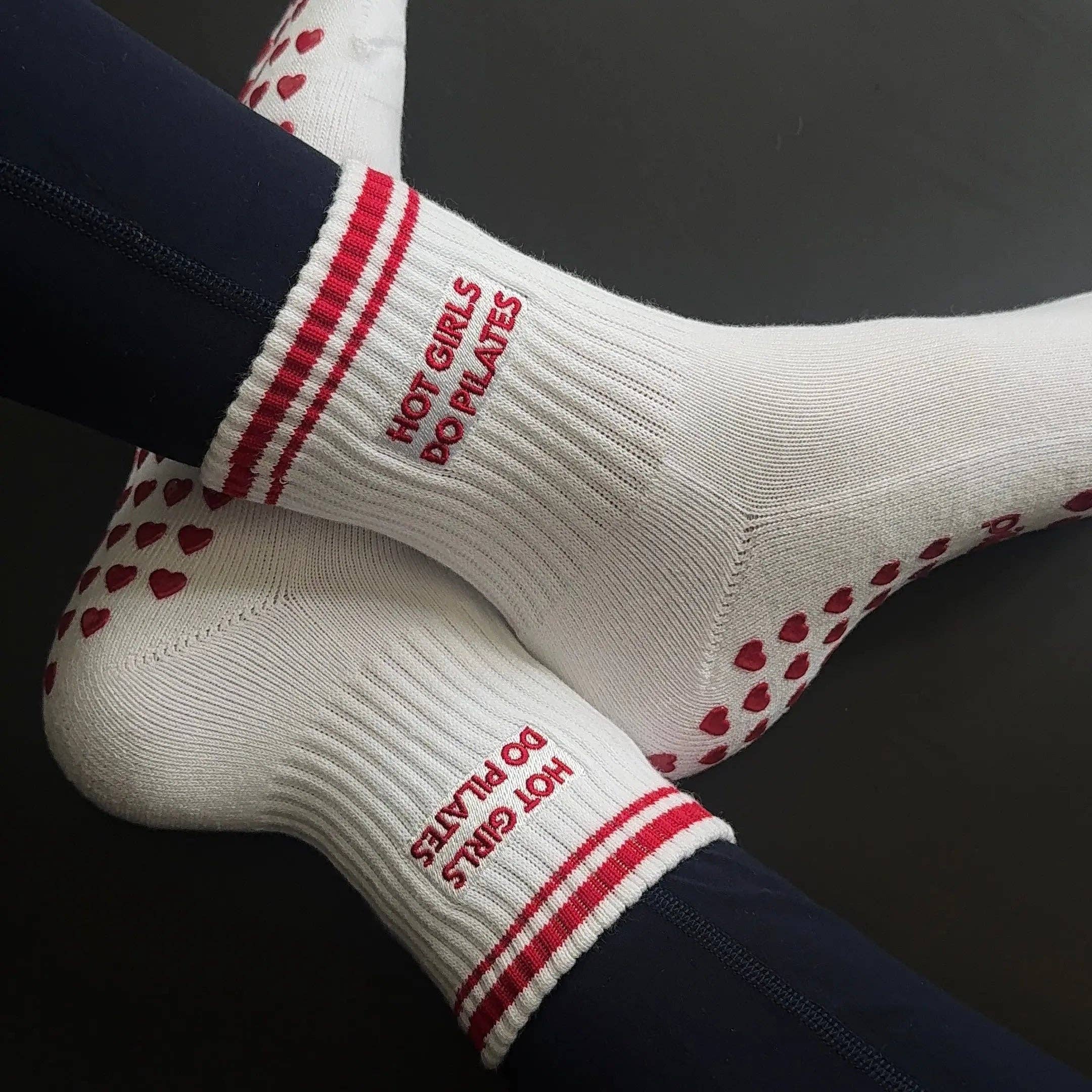 Hot Girls Do PILATES Socks - WHITE/RED
