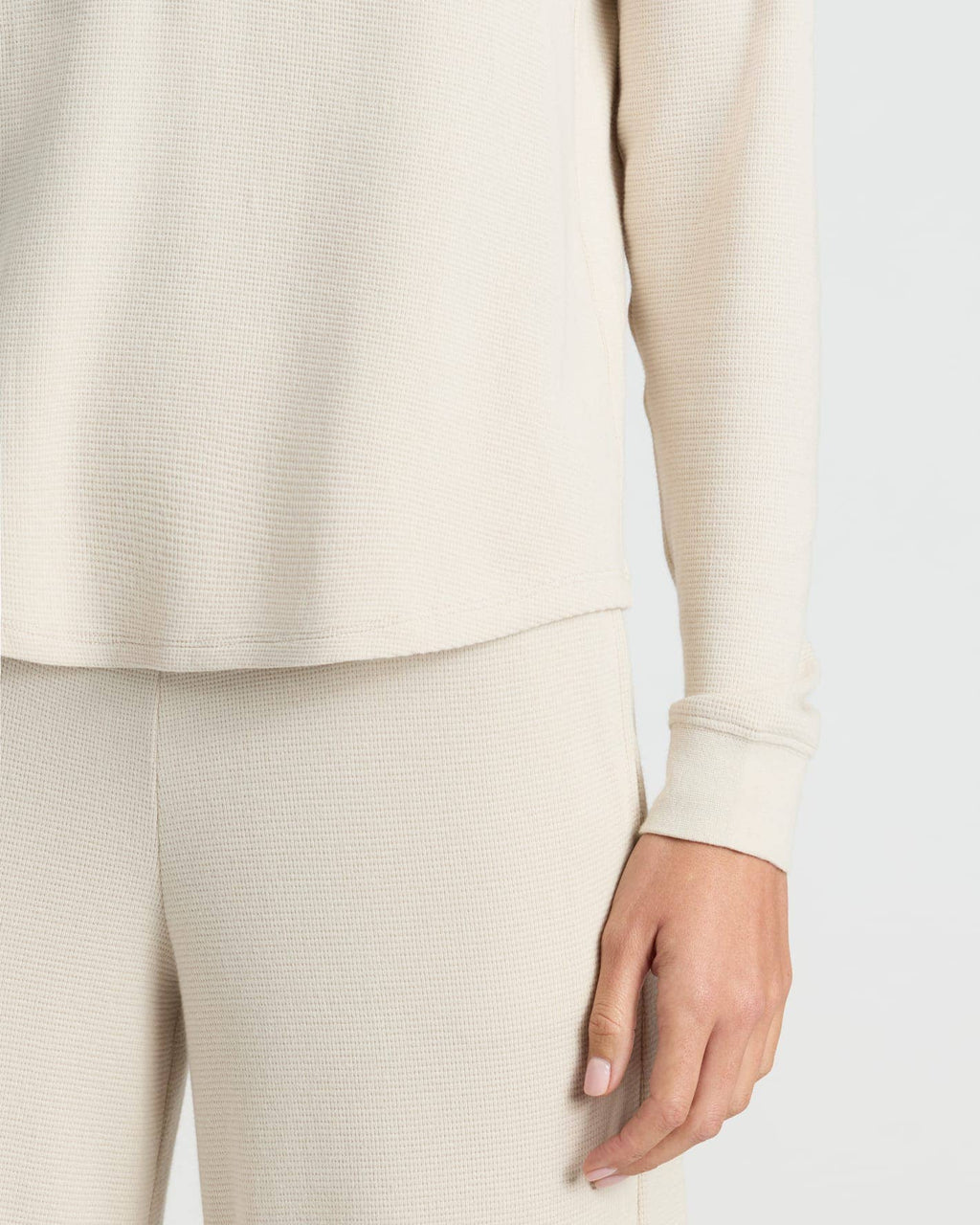 Womens Oatmeal Waffle Long Sleeve Boxy Henley