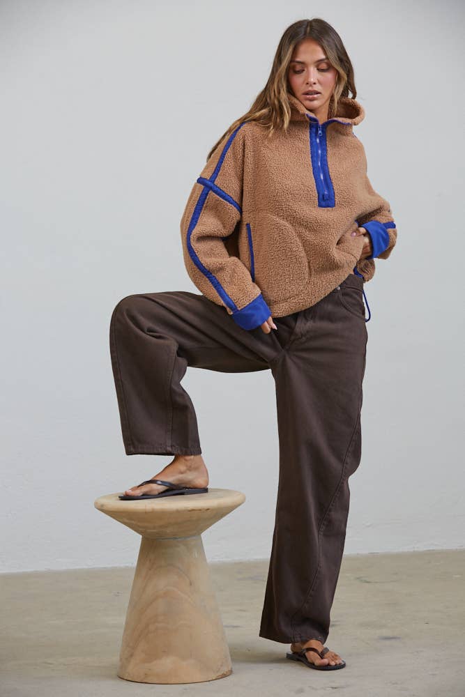 Teddy Sherpa Fleece Half Zip Pullover