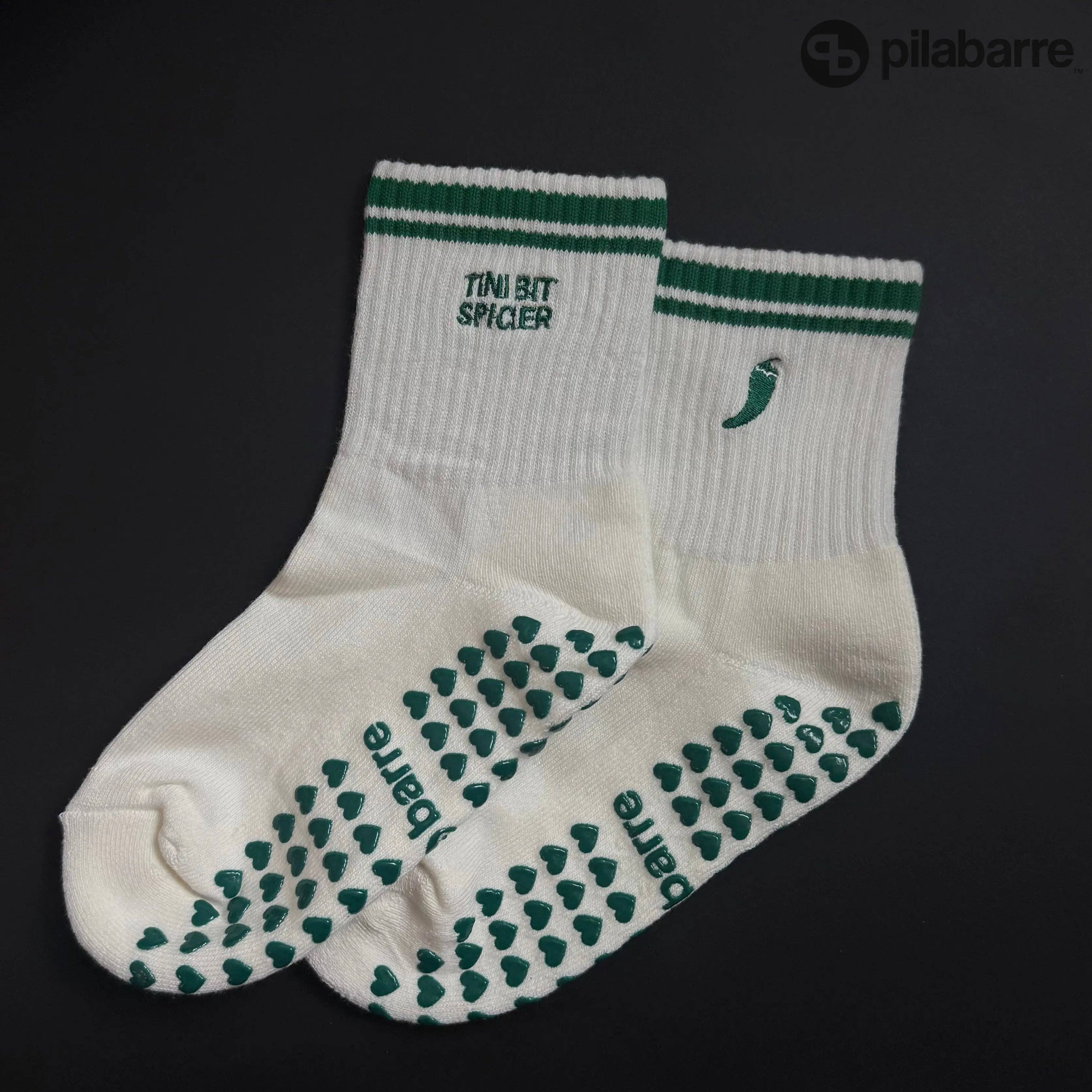 Tini Bit Spicier Grip Socks - Cream & Green