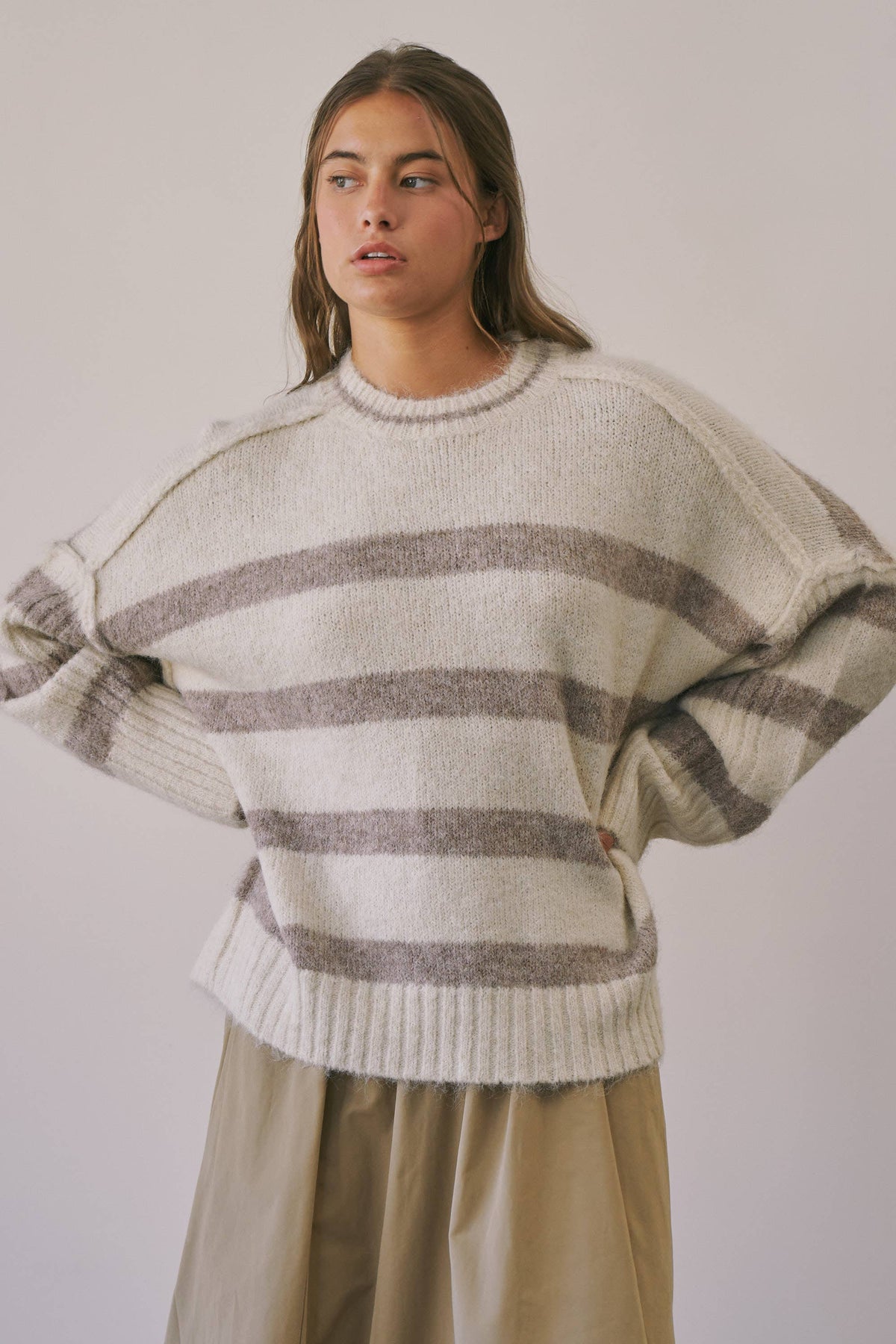 Fuzzy Boyfriend Cream Fit Stripe Sweater