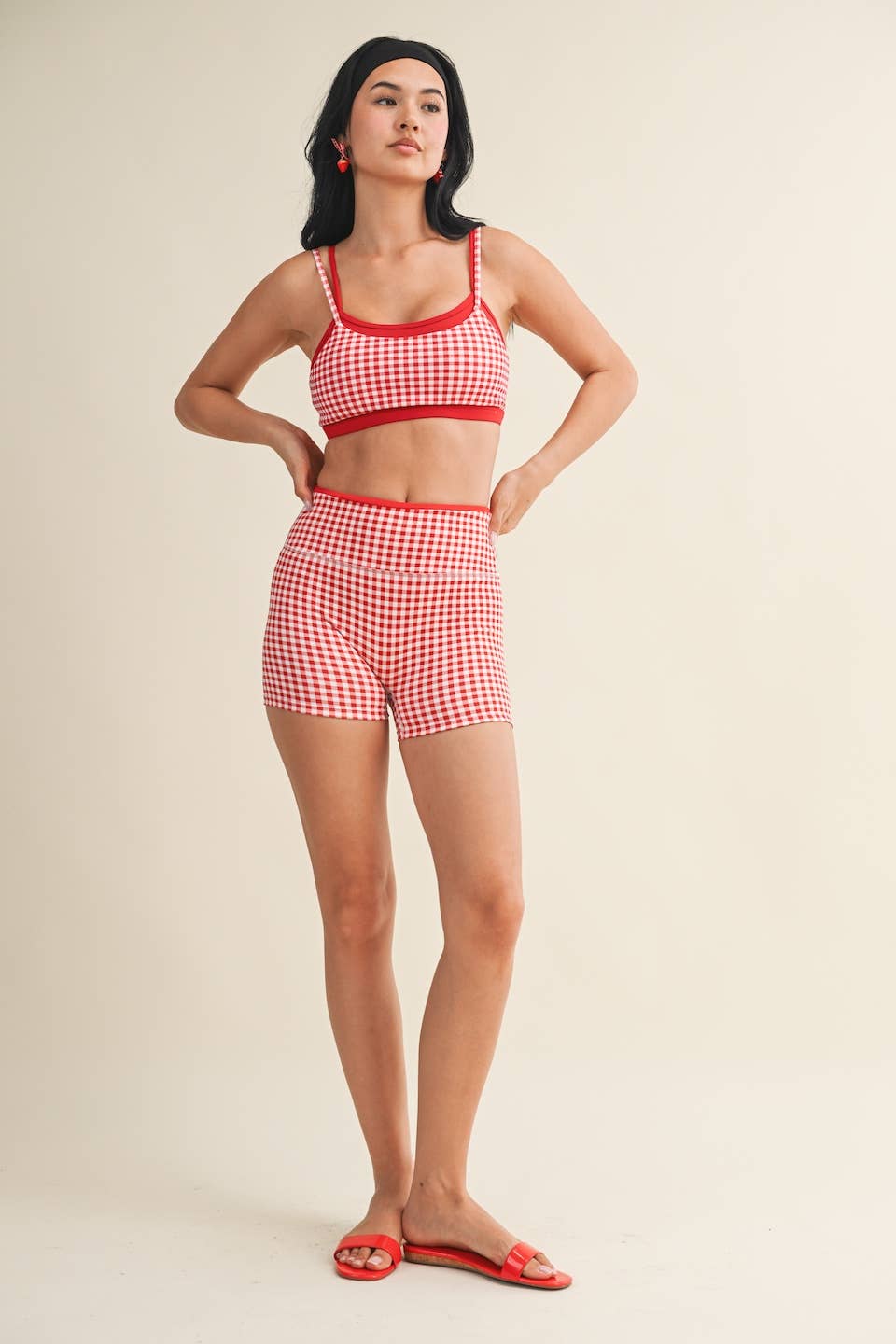 Red Gingham Double Layered Sports Bra