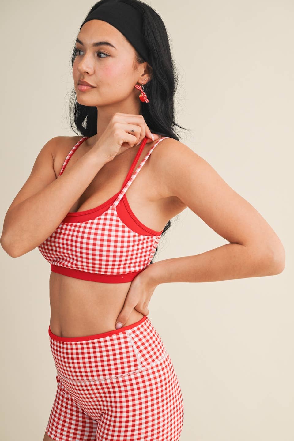 Red Gingham Double Layered Sports Bra