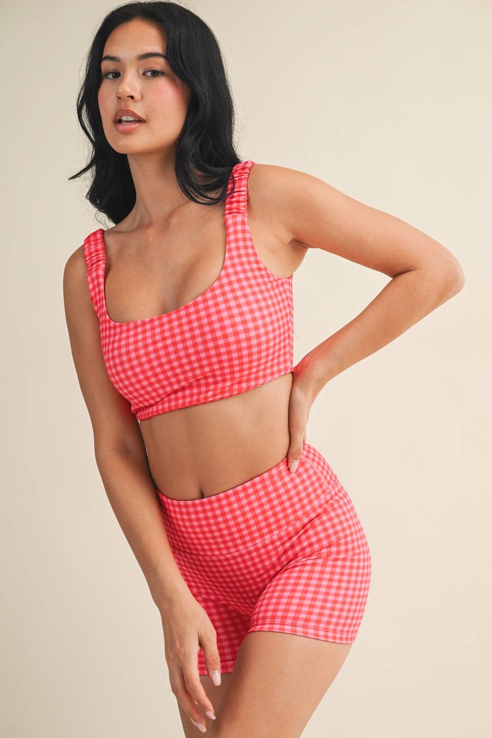 Hot Pink Gingham Ruched Bra