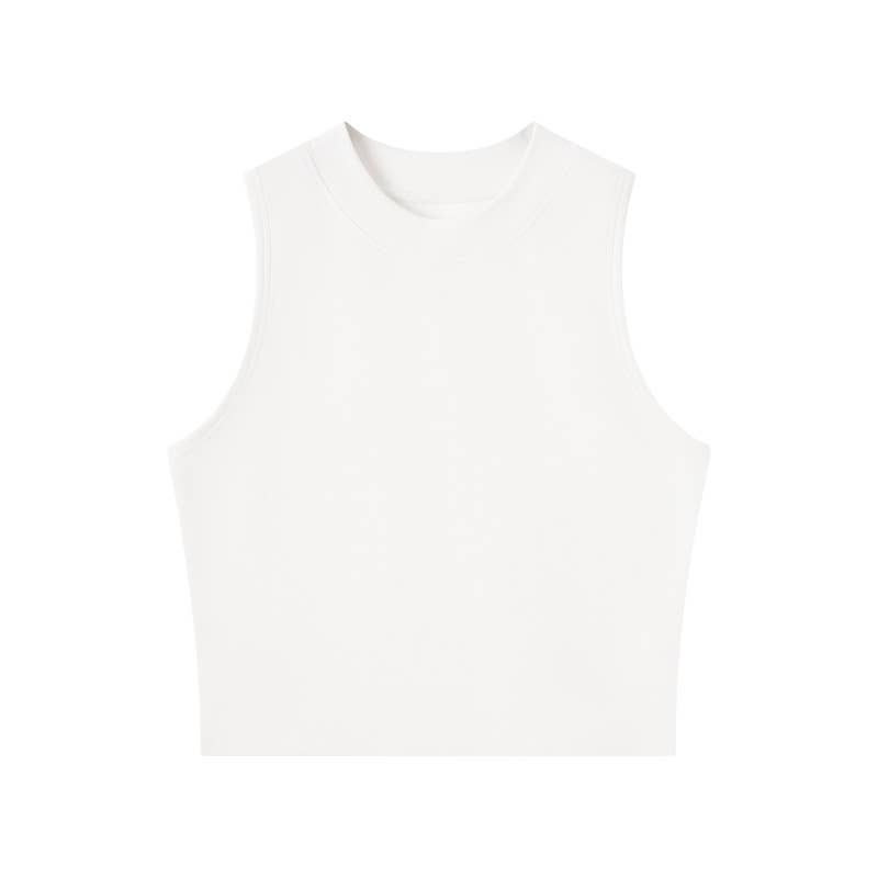 Basic Essential cotton high neck crop fitted tank top