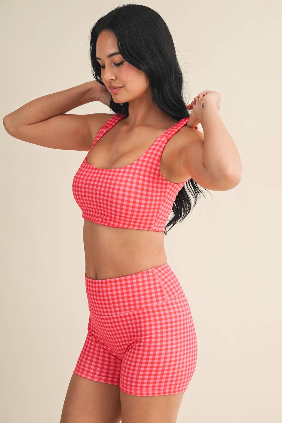Hot Pink Gingham Ruched Bra