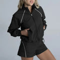 Contrasted color Full zipper jacket + shorts 2-Piece Set