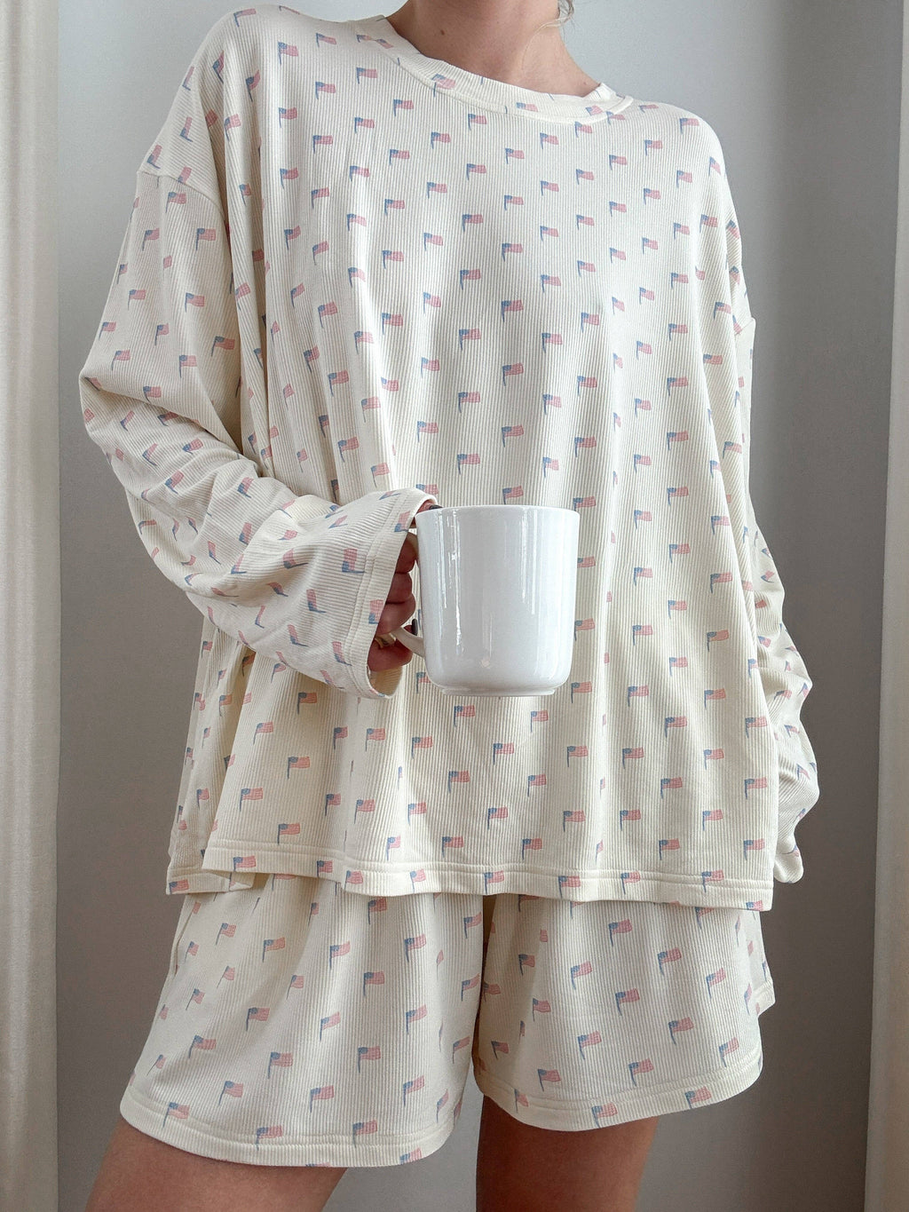 White American Flag Pajama Top and Shorts