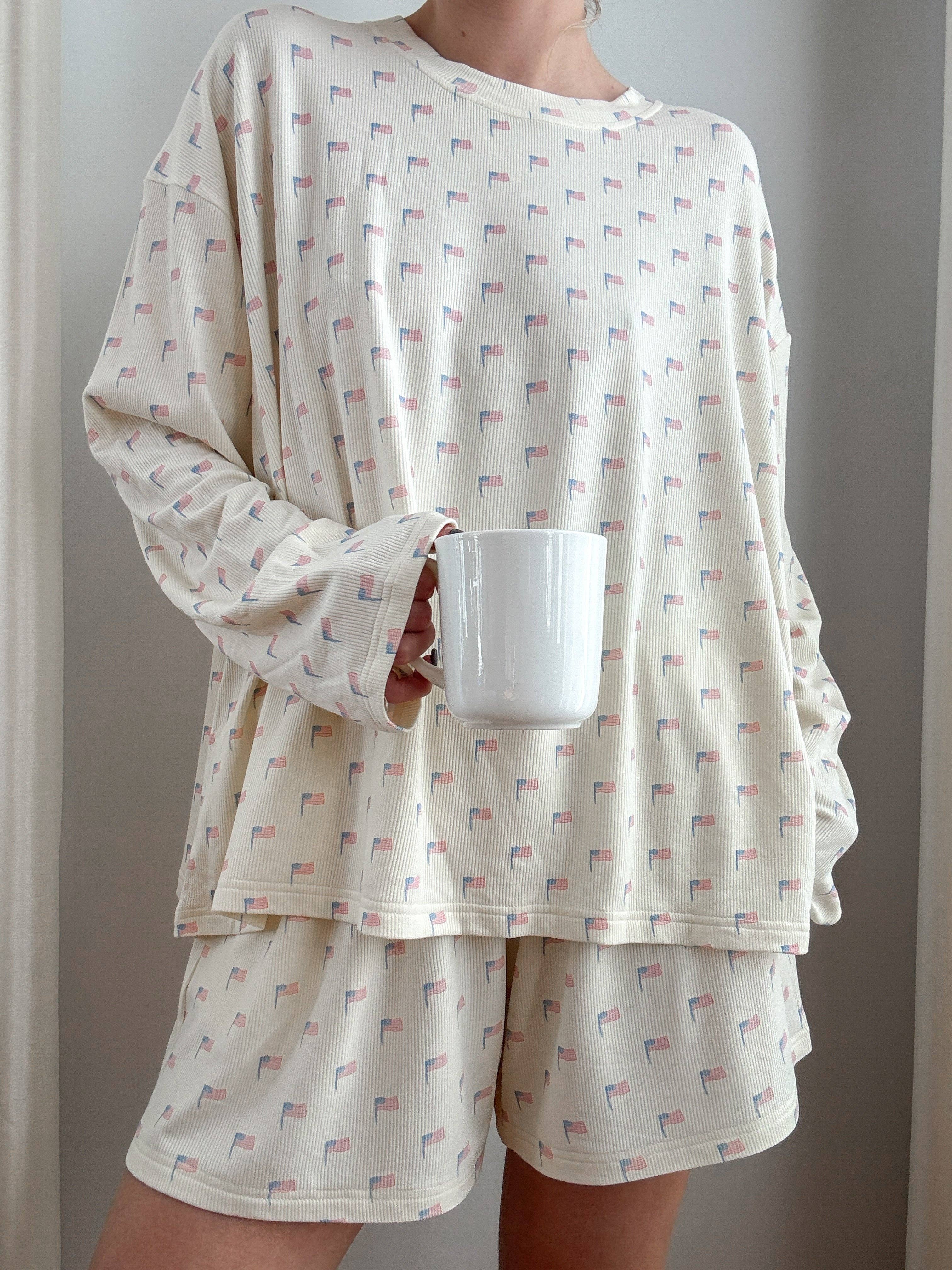 White American Flag Pajama Top and Shorts