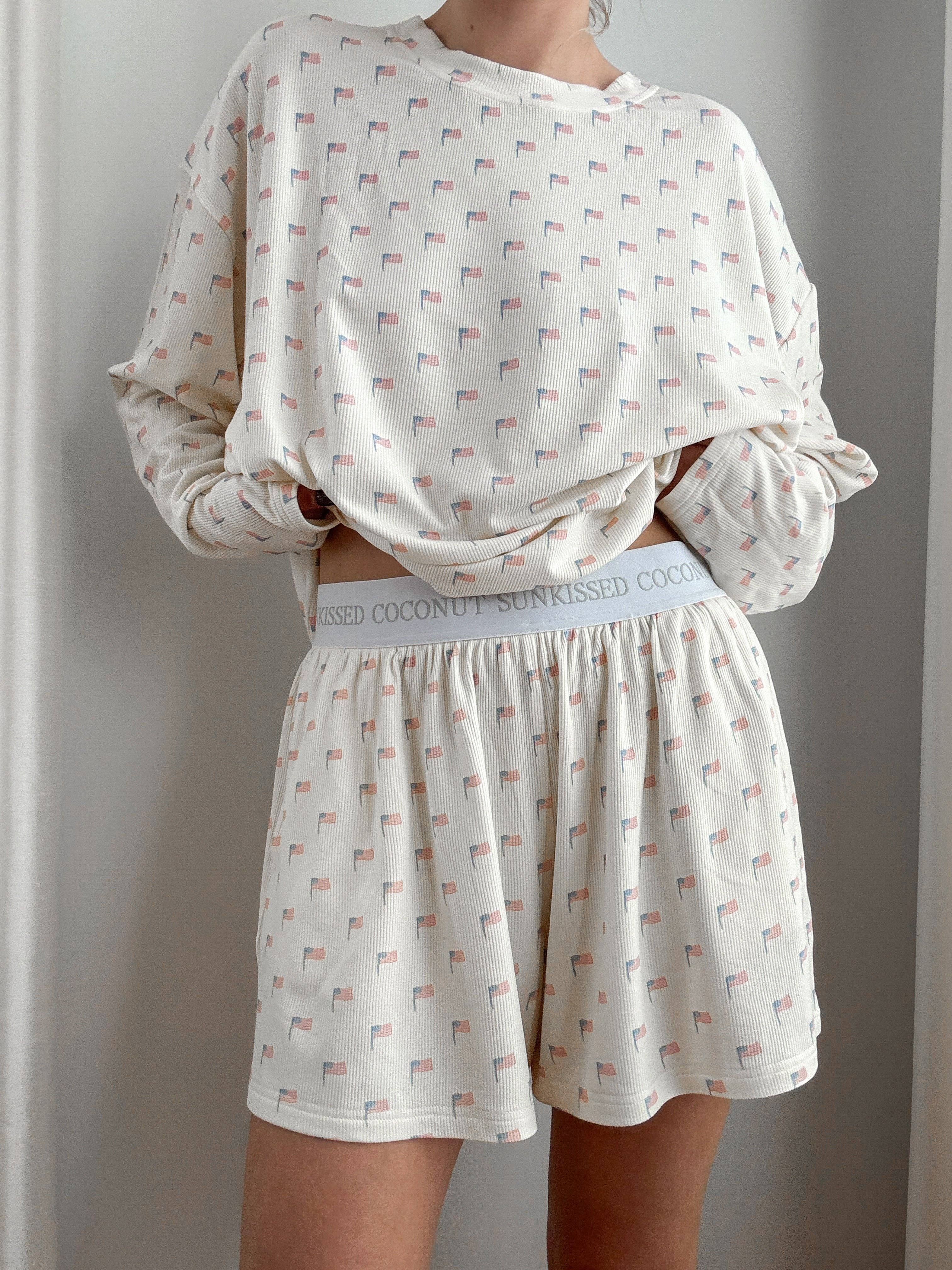White American Flag Pajama Top and Shorts